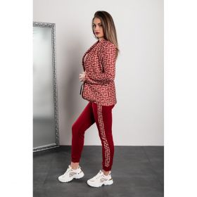 Costum Elegant Cu Pantalon Si Blazer Cu Imprimeu Geometric Nunzia, Visiniu