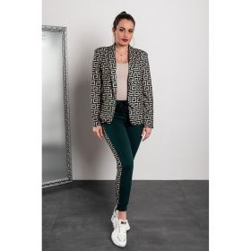 Costum Elegant Cu Pantalon Si Blazer Cu Imprimeu Geometric Nunzia, Verde ÃŽnchis