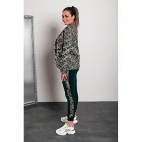 Costum Elegant Cu Pantalon Si Blazer Cu Imprimeu Geometric Nunzia, Verde ÃŽnchis