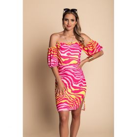 Rochie Mini Eleganta Cu Imprimeu Corvetta, Fucsia