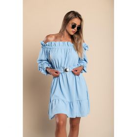 Rochie Mini Eleganta Cu Volane Savelonna, Albastru Deschis