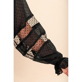 Bluza Eleganta Din Tesatura Semi-Transparenta Cu Buline Geltra, Neagra