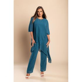 Set TunicÄƒ ElegantÄƒ È˜i Pantaloni Lungi Claudette, Albastru Petrol