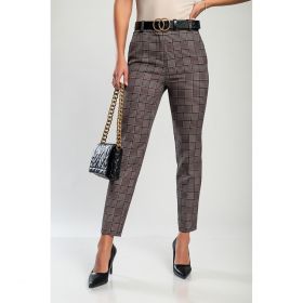Pantaloni Lungi Eleganti Cu Imprimeu Carouri Camarla, Maro