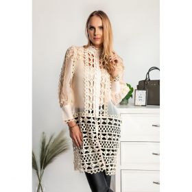 Bluza Lunga Semitransparenta Cu Detalii Din Dantela Catllara, Bej