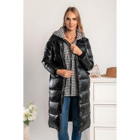 Geaca Lunga Matlasata Cu Gluga Detasabila Moena, Neagra