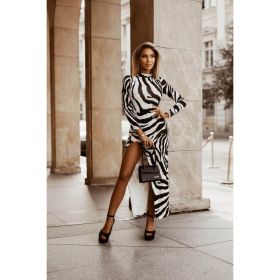 Rochie Maxi Eleganta Cu Imprimeu Zebra Cadiz, Alb-Negru