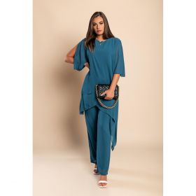 Set TunicÄƒ ElegantÄƒ È˜i Pantaloni Lungi Claudette, Albastru Petrol