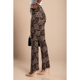 Pantaloni Evazati La Moda Cu Imprimeu Leopard, Bej