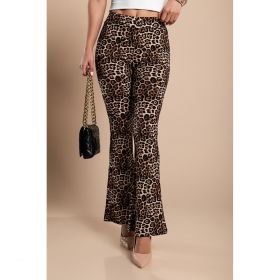 Pantaloni Evazati La Moda Cu Imprimeu Leopard, Bej