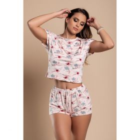 Pijamale Scurte Cu Imprimeu Floral, Roz Deschis