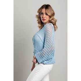 Tricou Tricotat Cu Gauri, Albastru Deschis
