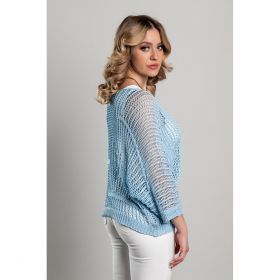 Tricou Tricotat Cu Gauri, Albastru Deschis