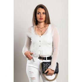 Cardigan SubÈ›ire Cu Nasturi, Alb