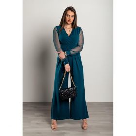 SalopetÄƒ ElegantÄƒ Cu Decolteu In "V" Georgina, Albastru Petrol