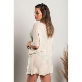 Rochie Mini Tricotata Cu Maneci Scurte, Crem
