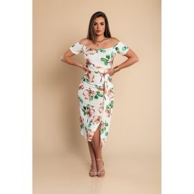 Rochie Midi Eleganta Cu Imprimeu Floral, Verde