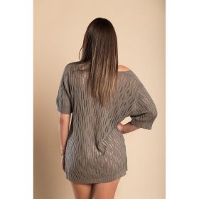 Rochie Mini Tricotata Cu Maneci Scurte, Gri