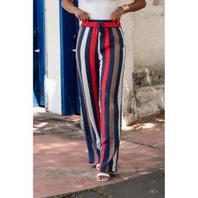 Pantaloni Eleganti Cu Model In Dungi, Albastru Inchis