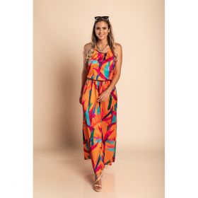 Rochie Maxi Eleganta Cu Imprimeu, Portocaliu