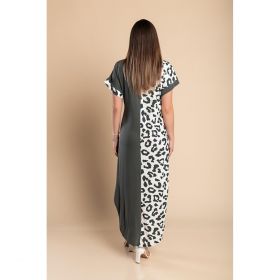 Rochie Maxi Eleganta Cu Imprimeu Leopard, Gri