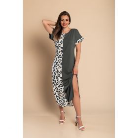 Rochie Maxi Eleganta Cu Imprimeu Leopard, Gri