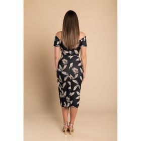 Rochie Midi Eleganta Cu Imprimeu, Neagra