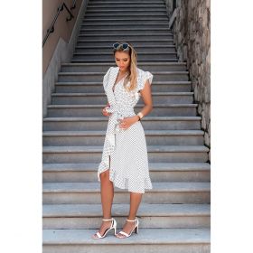 Rochie Midi Cu Imprimeu Buline, Alba