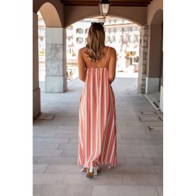 Rochie Maxi Eleganta Cu Imprimeu In Dungi, Multicolor