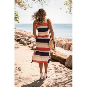 Rochie Maxi Eleganta Cu Imprimeu Dungi, Multicolor