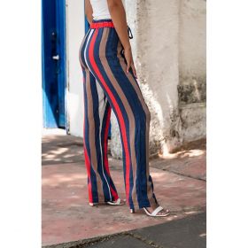 Pantaloni Eleganti Cu Model In Dungi, Albastru Inchis