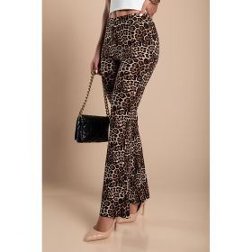 Pantaloni Evazati La Moda Cu Imprimeu Leopard, Bej