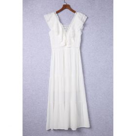 Rochie Maxi Cu Volane, Alba