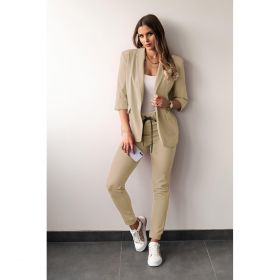 Set Pantaloni È˜i Blazer Cu MÃ¢neci 3/4, Bej