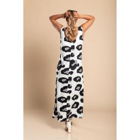 Rochie LungÄƒ Cu Imprimeu Leopard, AlbÄƒ