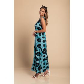 Rochie LungÄƒ Cu Imprimeu Leopard, Albastra