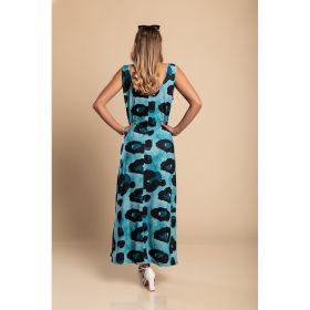 Rochie LungÄƒ Cu Imprimeu Leopard, Albastra