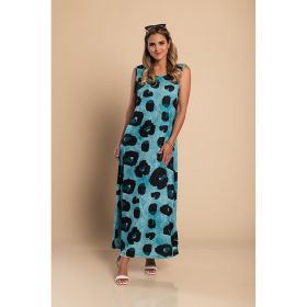 Rochie LungÄƒ Cu Imprimeu Leopard, Albastra