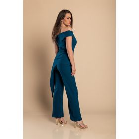 Set Elegant Pantalon Si Top Asimetric,Albastru Petrol