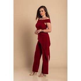 Set Elegant Pantalon Si Top Asimetric, Visiniu