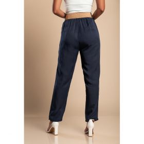 Pantaloni Lungi Cu Centura Decorativa, Albastru Inchis