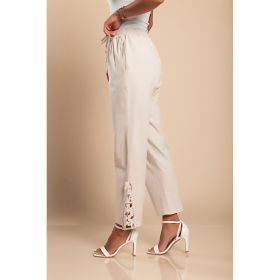 Pantaloni Eleganti Din Bumbac Cu Dantela, Bej