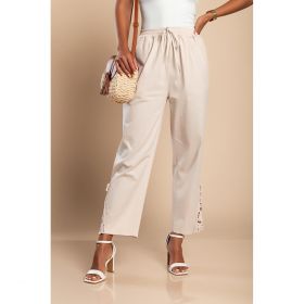 Pantaloni Eleganti Din Bumbac Cu Dantela, Bej