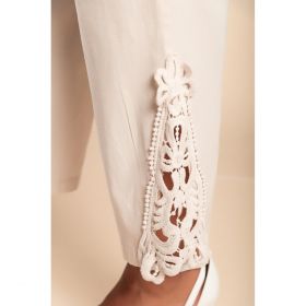 Pantaloni Eleganti Din Bumbac Cu Dantela, Bej