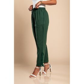 Pantaloni Eleganti Din Bumbac Cu Dantela, Verde Olive