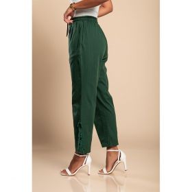 Pantaloni Eleganti Din Bumbac Cu Dantela, Verde Olive