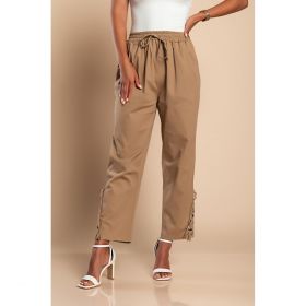 Pantaloni Eleganti Din Bumbac Cu Dantela, Kaki