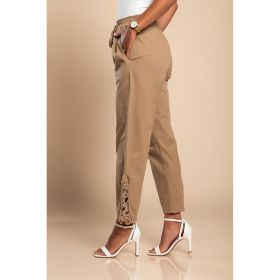 Pantaloni Eleganti Din Bumbac Cu Dantela, Kaki