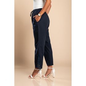 Pantaloni Eleganti Din Bumbac Cu Dantela, Albastru Inchis