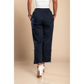 Pantaloni Eleganti Din Bumbac Cu Dantela, Albastru Inchis